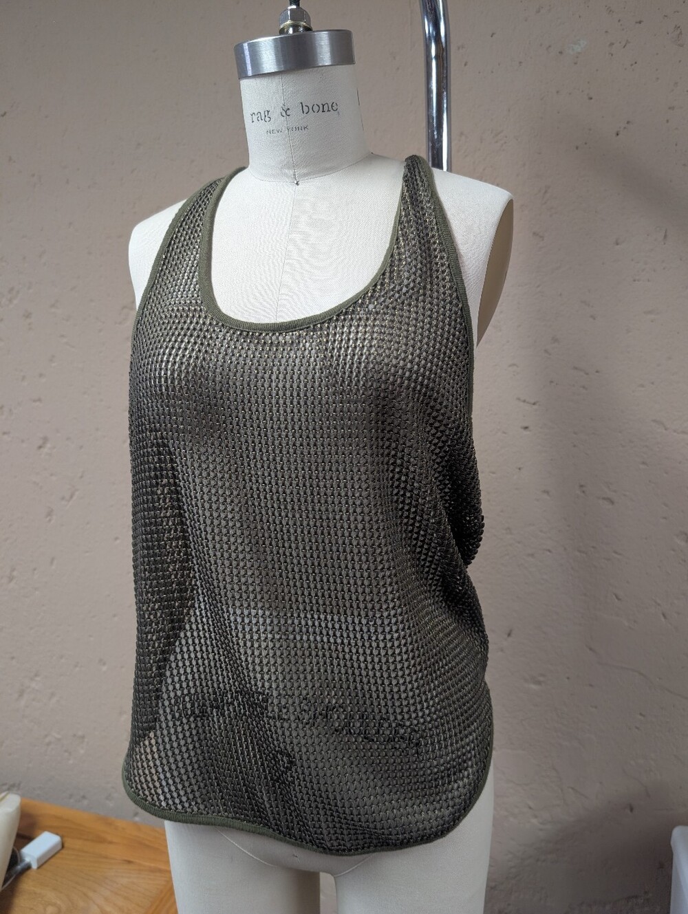 Free People Olive Green Mesh Racerback Tank Top